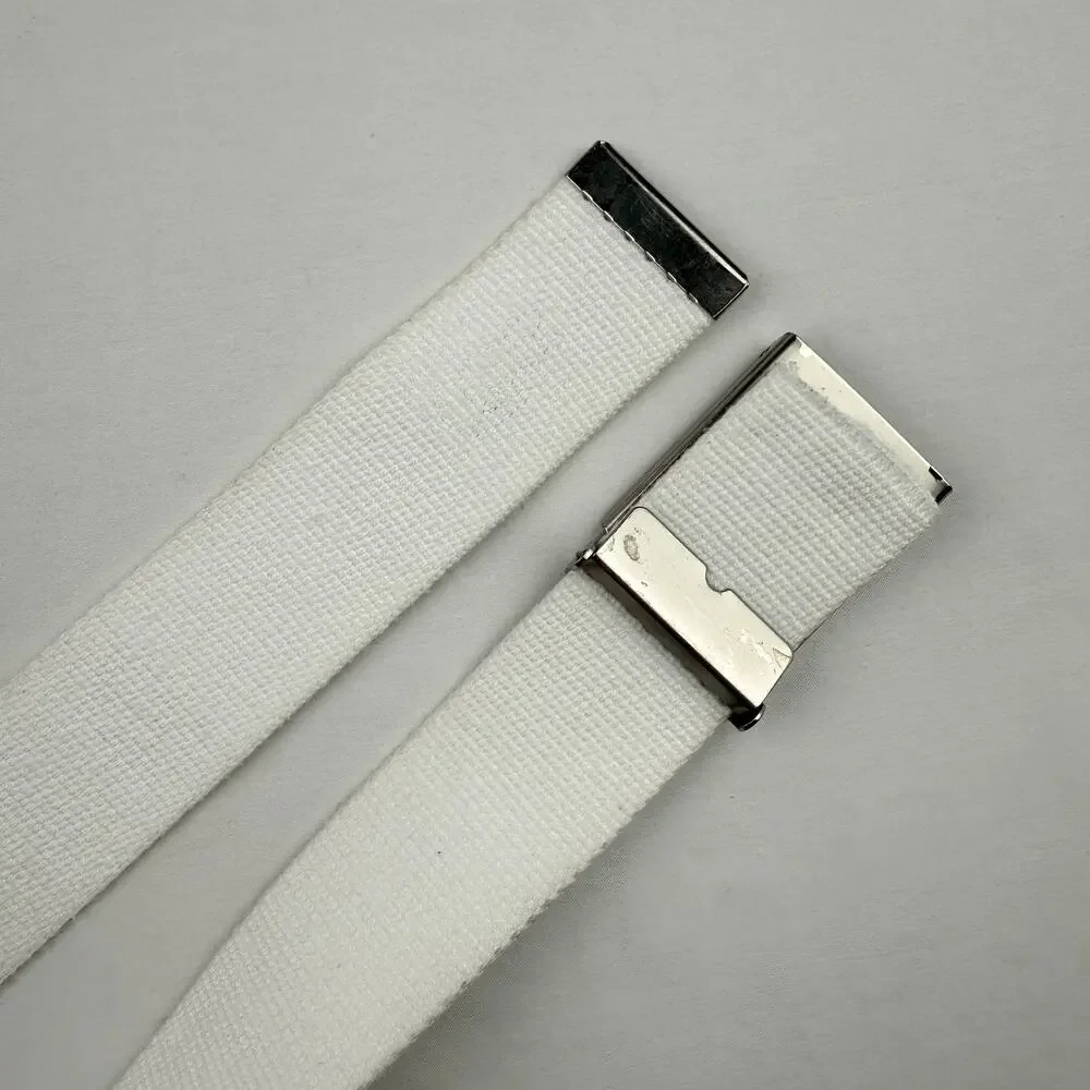 Lacoste White Canvas Web Belt Adjustable Golf Sport Crocodile Logo Y2K Vintage